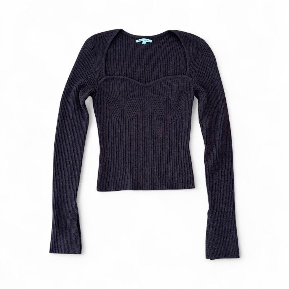 Reformation Brown Glenna Cashmere Sweatheart Neck Pullover Sweater Size S